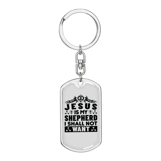 Jesus My Shepherd Black Keychain Stainless Steel or 18k Gold Dog Tag Keyring-Express Your Love Gifts