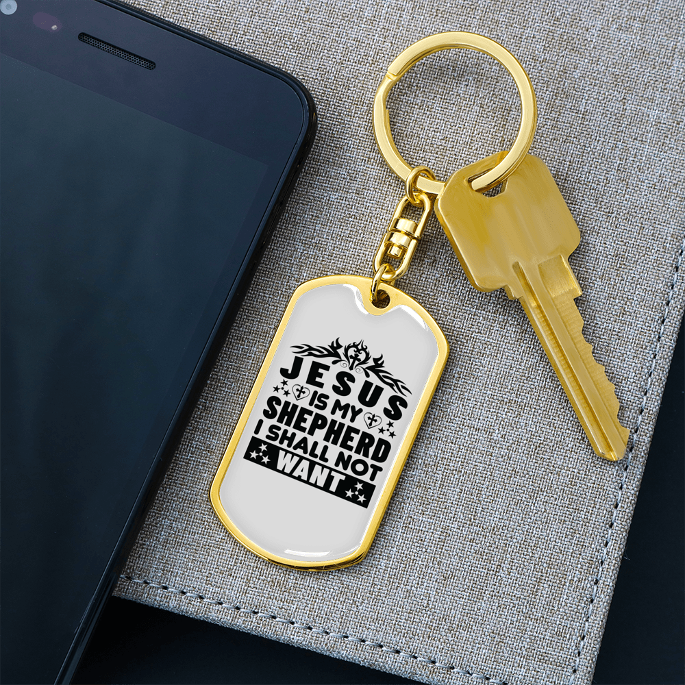 Jesus My Shepherd Black Keychain Stainless Steel or 18k Gold Dog Tag Keyring-Express Your Love Gifts