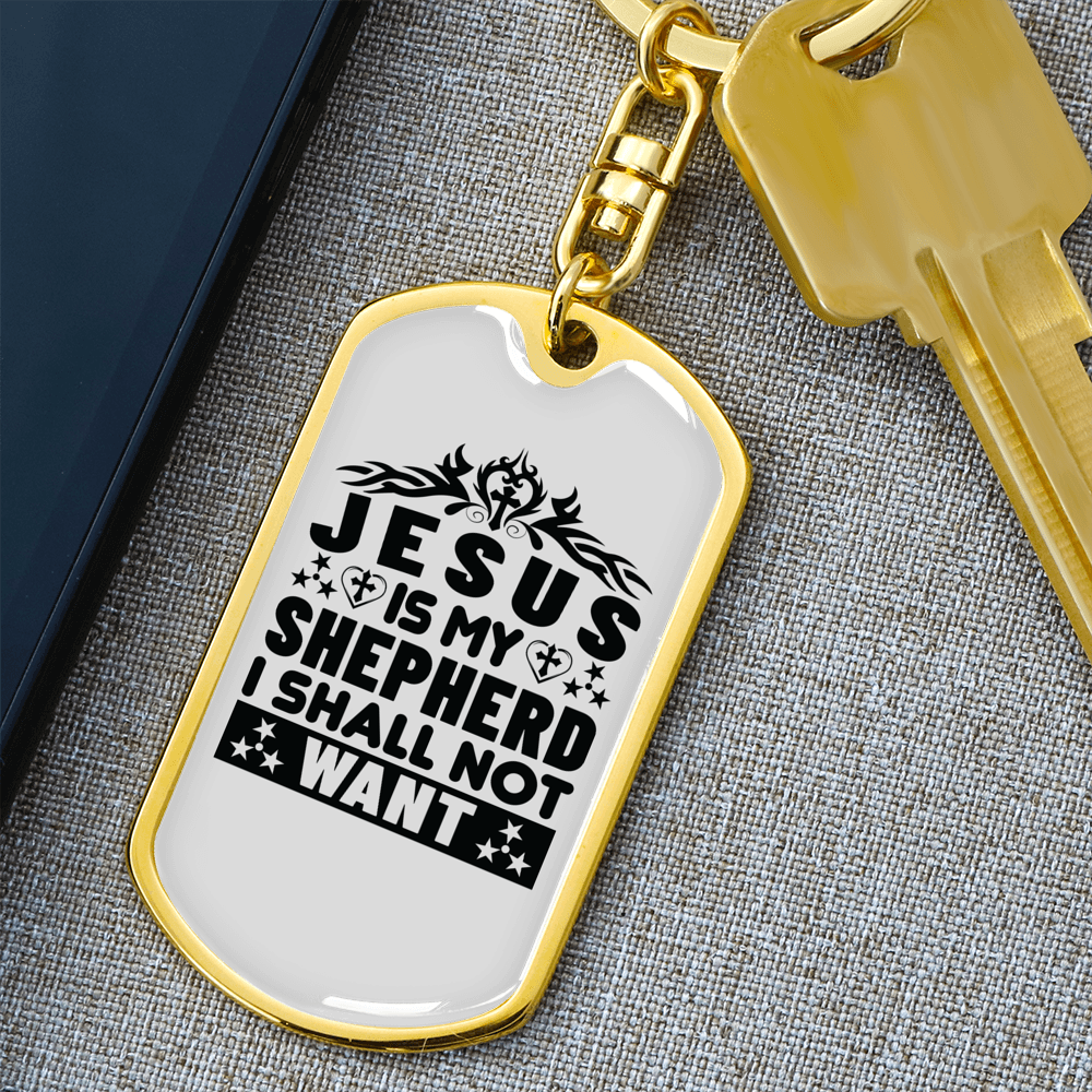 Jesus My Shepherd Black Keychain Stainless Steel or 18k Gold Dog Tag Keyring-Express Your Love Gifts