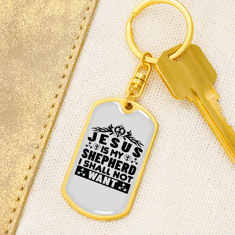 Jesus My Shepherd Black Keychain Stainless Steel or 18k Gold Dog Tag Keyring-Express Your Love Gifts
