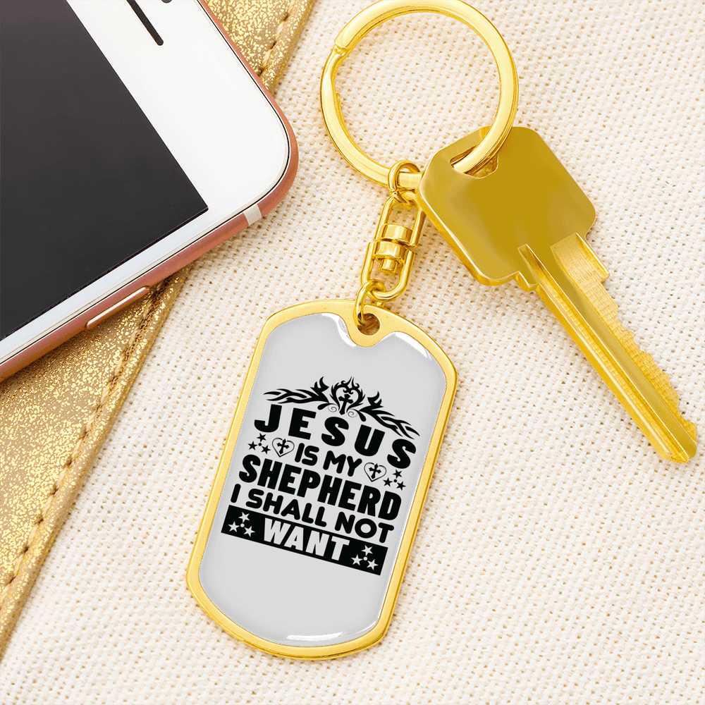 Jesus My Shepherd Black Keychain Stainless Steel or 18k Gold Dog Tag Keyring-Express Your Love Gifts