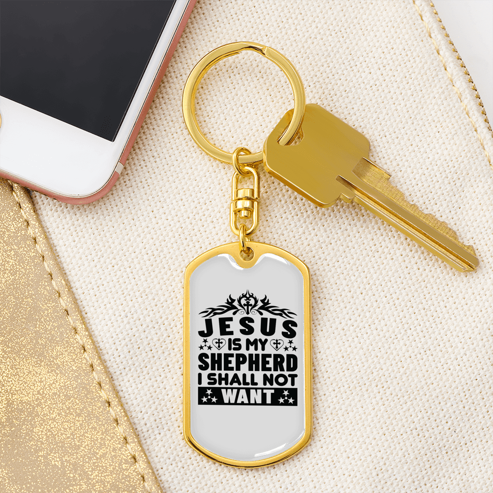 Jesus My Shepherd Black Keychain Stainless Steel or 18k Gold Dog Tag Keyring-Express Your Love Gifts
