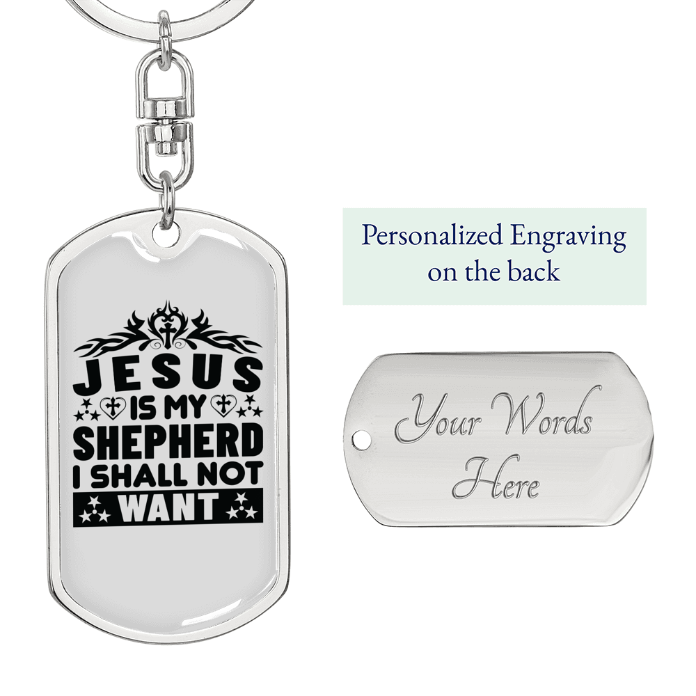 Jesus My Shepherd Black Keychain Stainless Steel or 18k Gold Dog Tag Keyring-Express Your Love Gifts