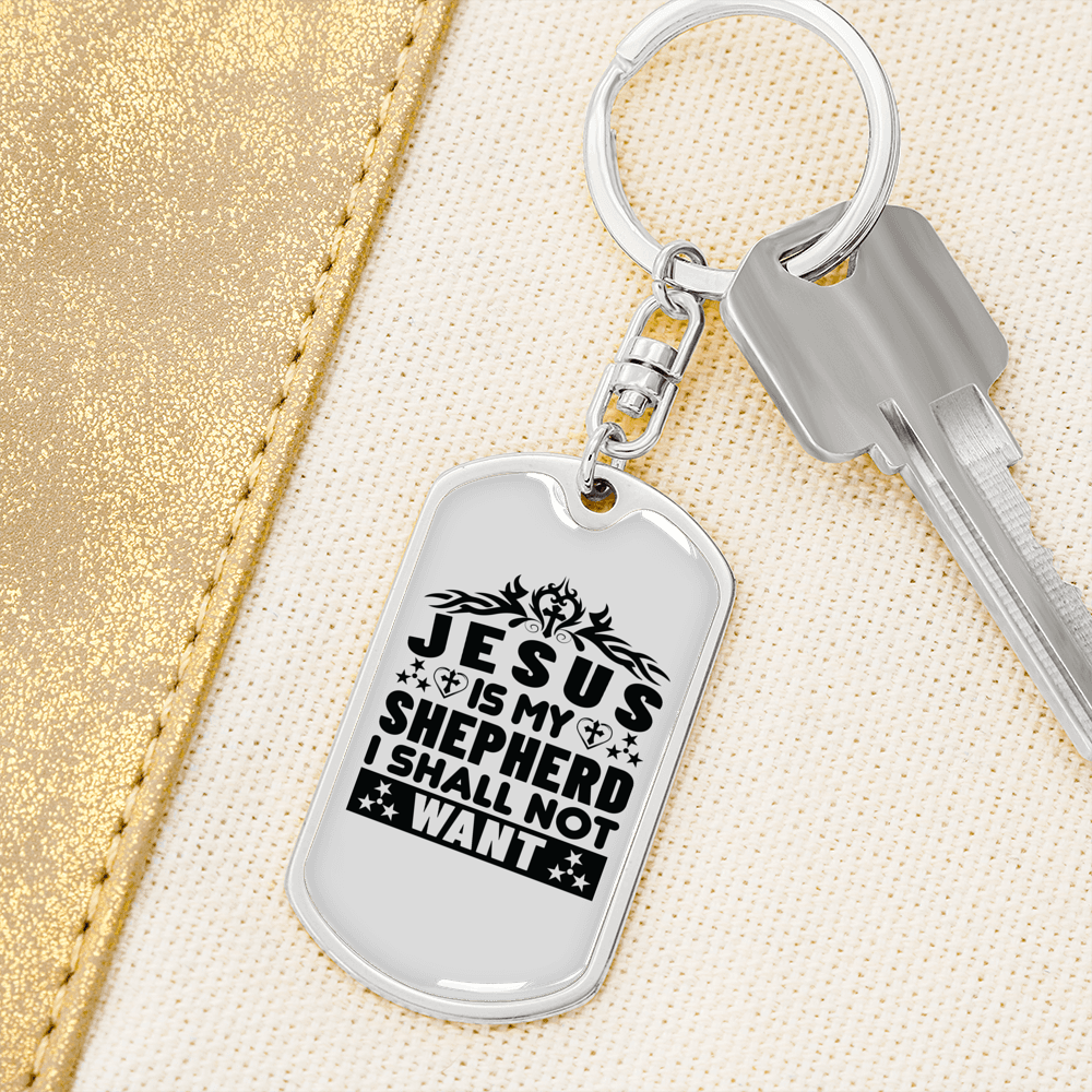 Jesus My Shepherd Black Keychain Stainless Steel or 18k Gold Dog Tag Keyring-Express Your Love Gifts