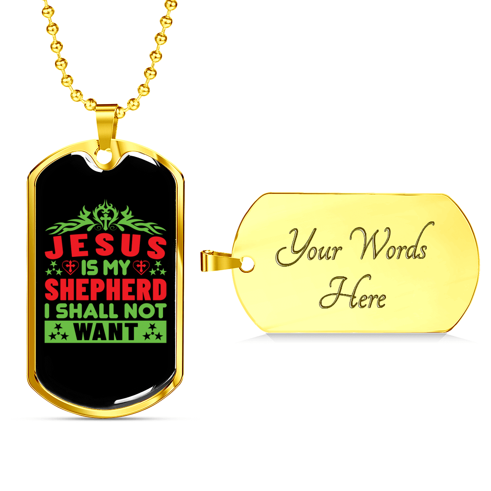Jesus My Shepherd Green Christian Necklace Stainless Steel or 18k Gold Dog Tag 24" Chain-Express Your Love Gifts