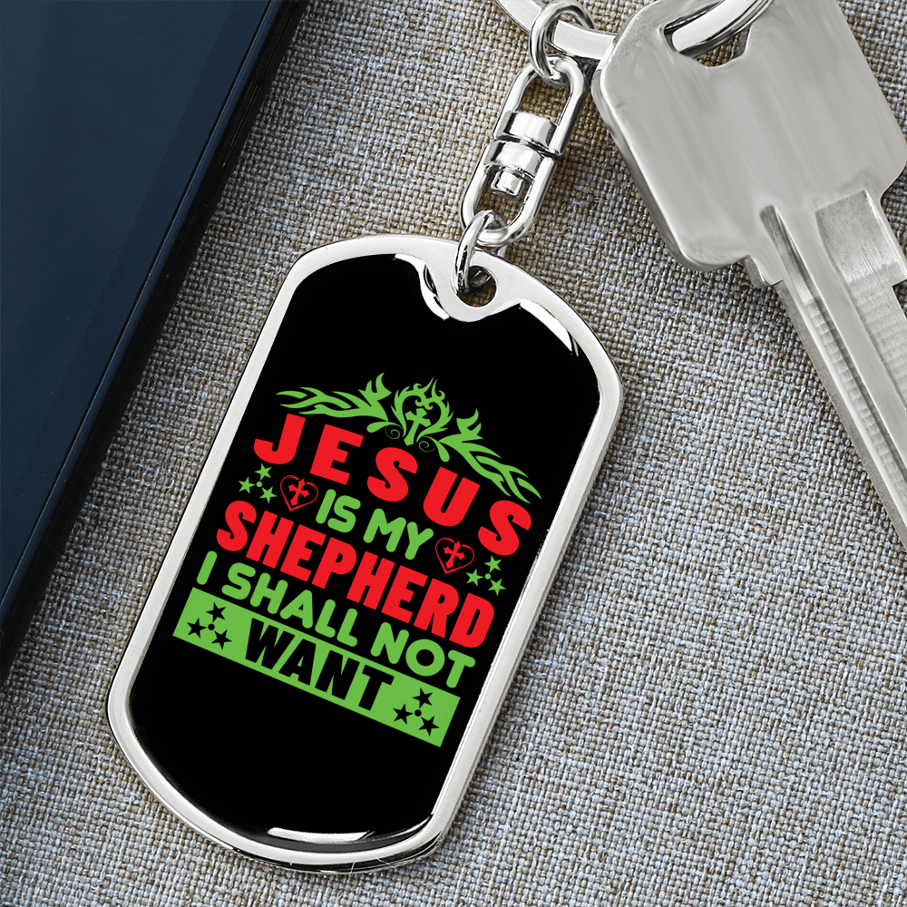 Jesus My Shepherd Keychain Stainless Steel or 18k Gold Dog Tag Keyring-Express Your Love Gifts
