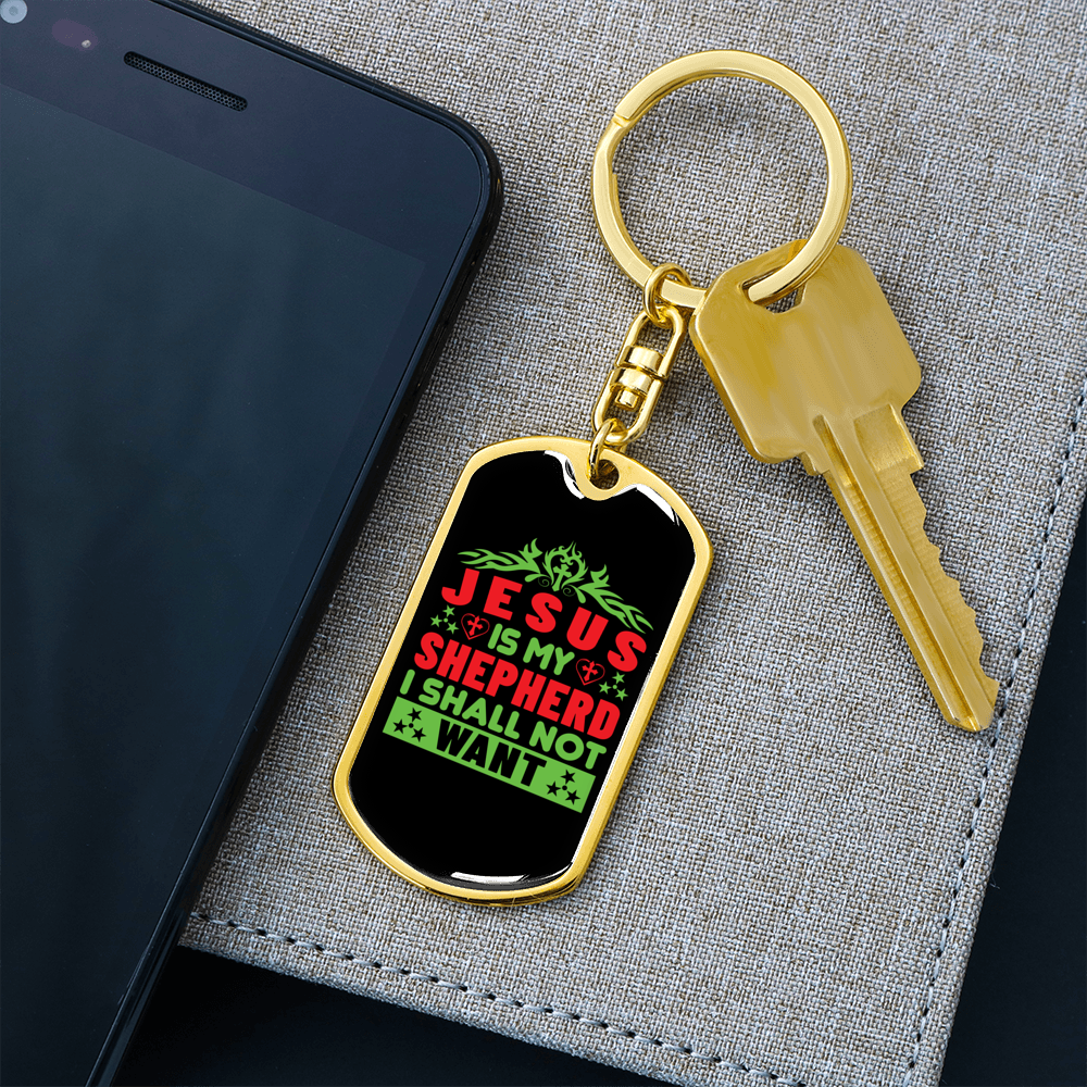 Jesus My Shepherd Keychain Stainless Steel or 18k Gold Dog Tag Keyring-Express Your Love Gifts