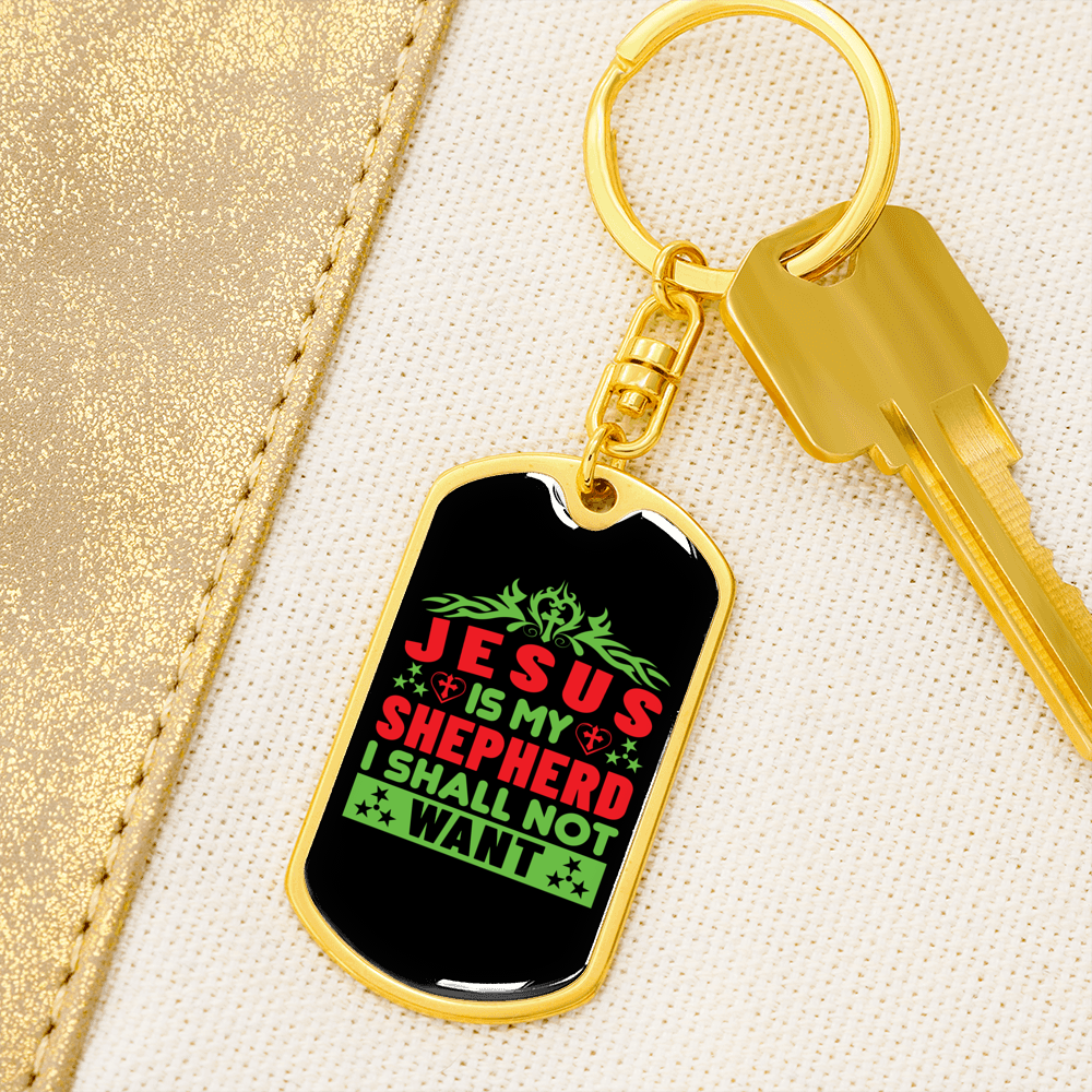 Jesus My Shepherd Keychain Stainless Steel or 18k Gold Dog Tag Keyring-Express Your Love Gifts