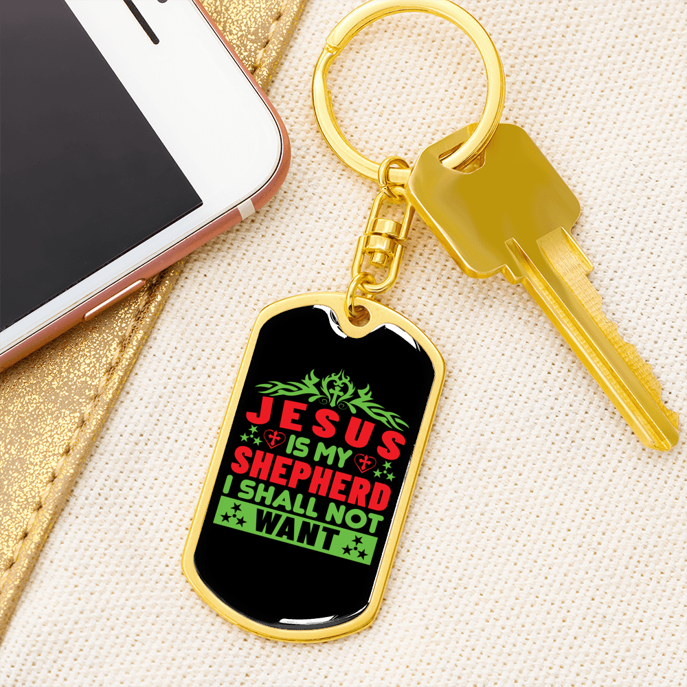 Jesus My Shepherd Keychain Stainless Steel or 18k Gold Dog Tag Keyring-Express Your Love Gifts