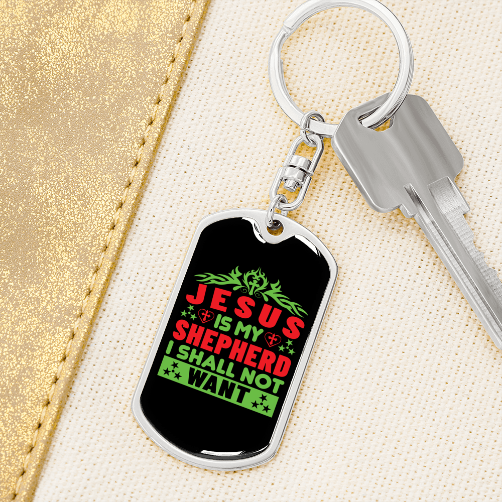 Jesus My Shepherd Keychain Stainless Steel or 18k Gold Dog Tag Keyring-Express Your Love Gifts
