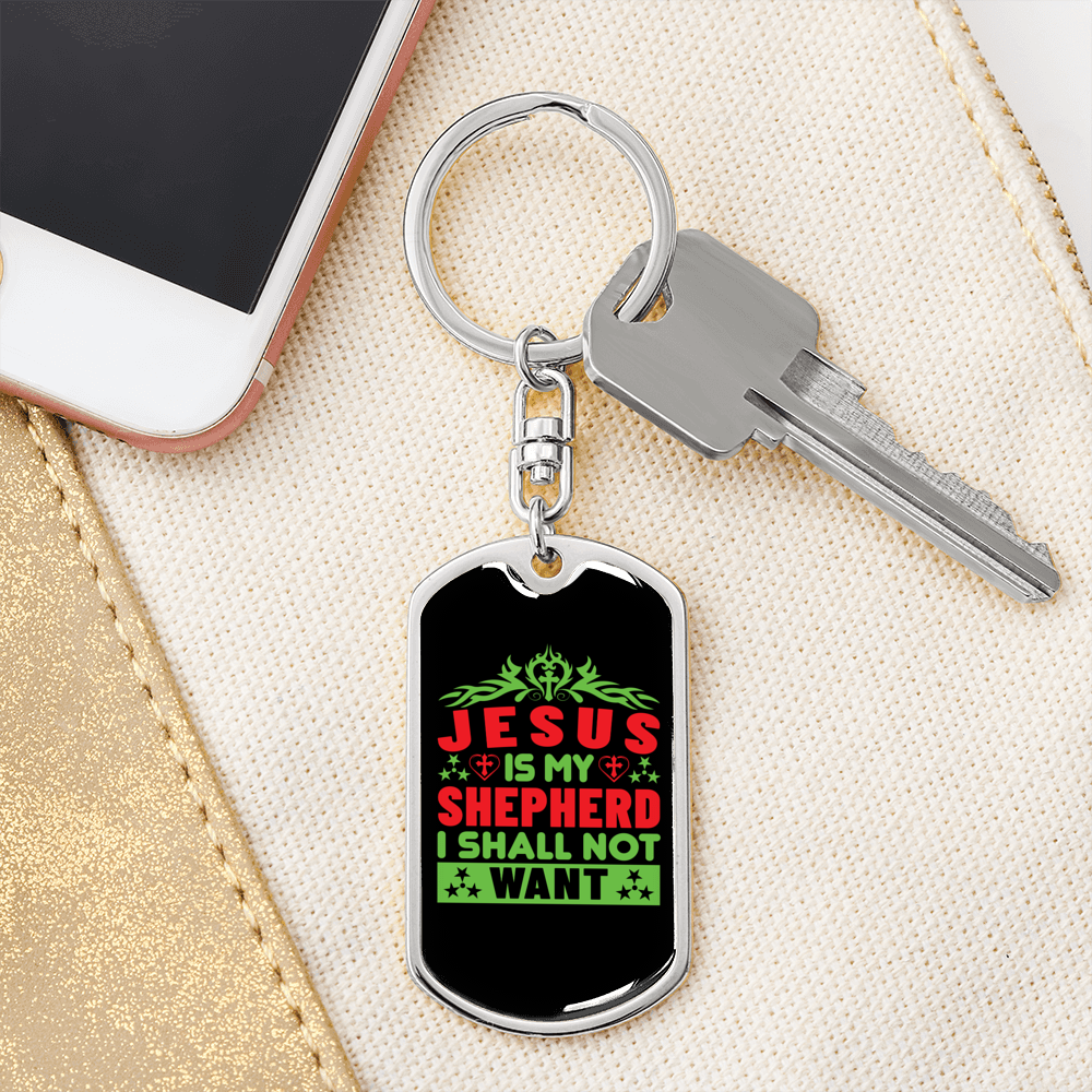 Jesus My Shepherd Keychain Stainless Steel or 18k Gold Dog Tag Keyring-Express Your Love Gifts