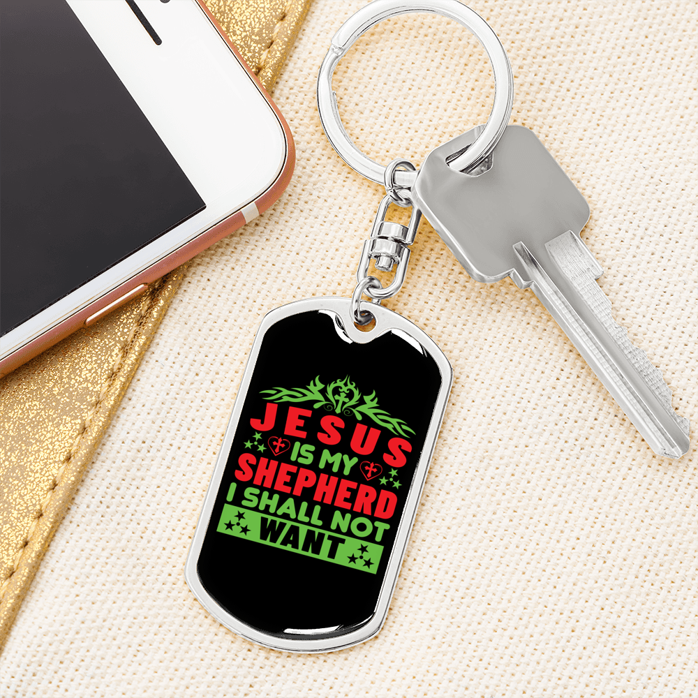 Jesus My Shepherd Keychain Stainless Steel or 18k Gold Dog Tag Keyring-Express Your Love Gifts
