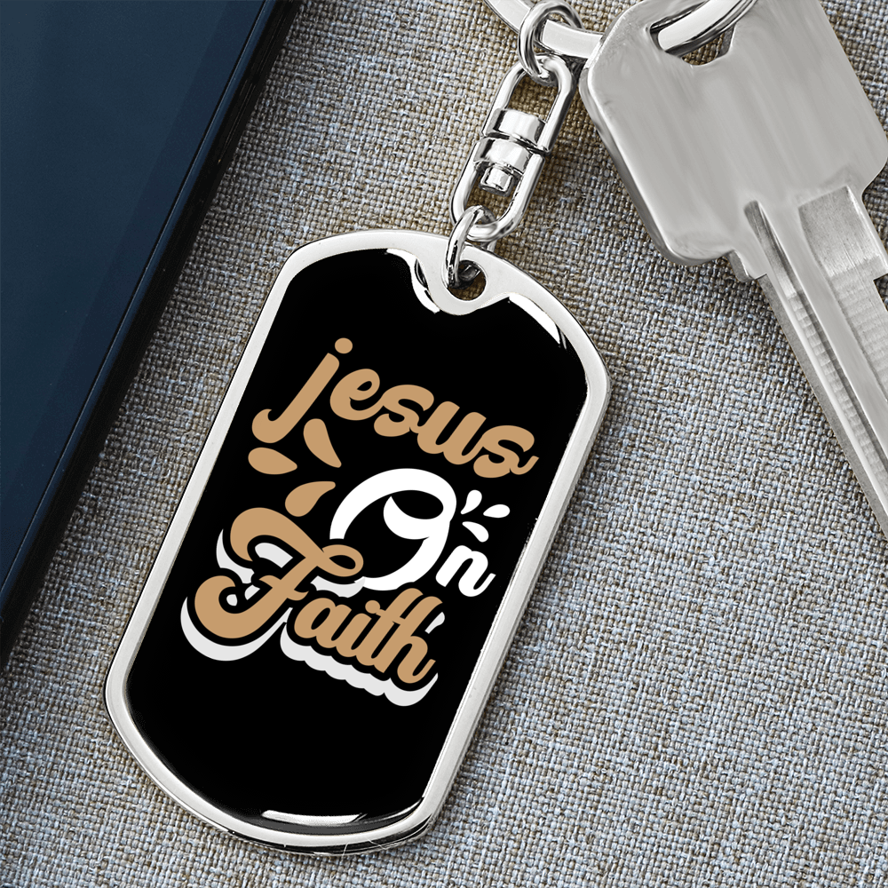 Jesus On Faith Brown Keychain Stainless Steel or 18k Gold Dog Tag Keyring-Express Your Love Gifts