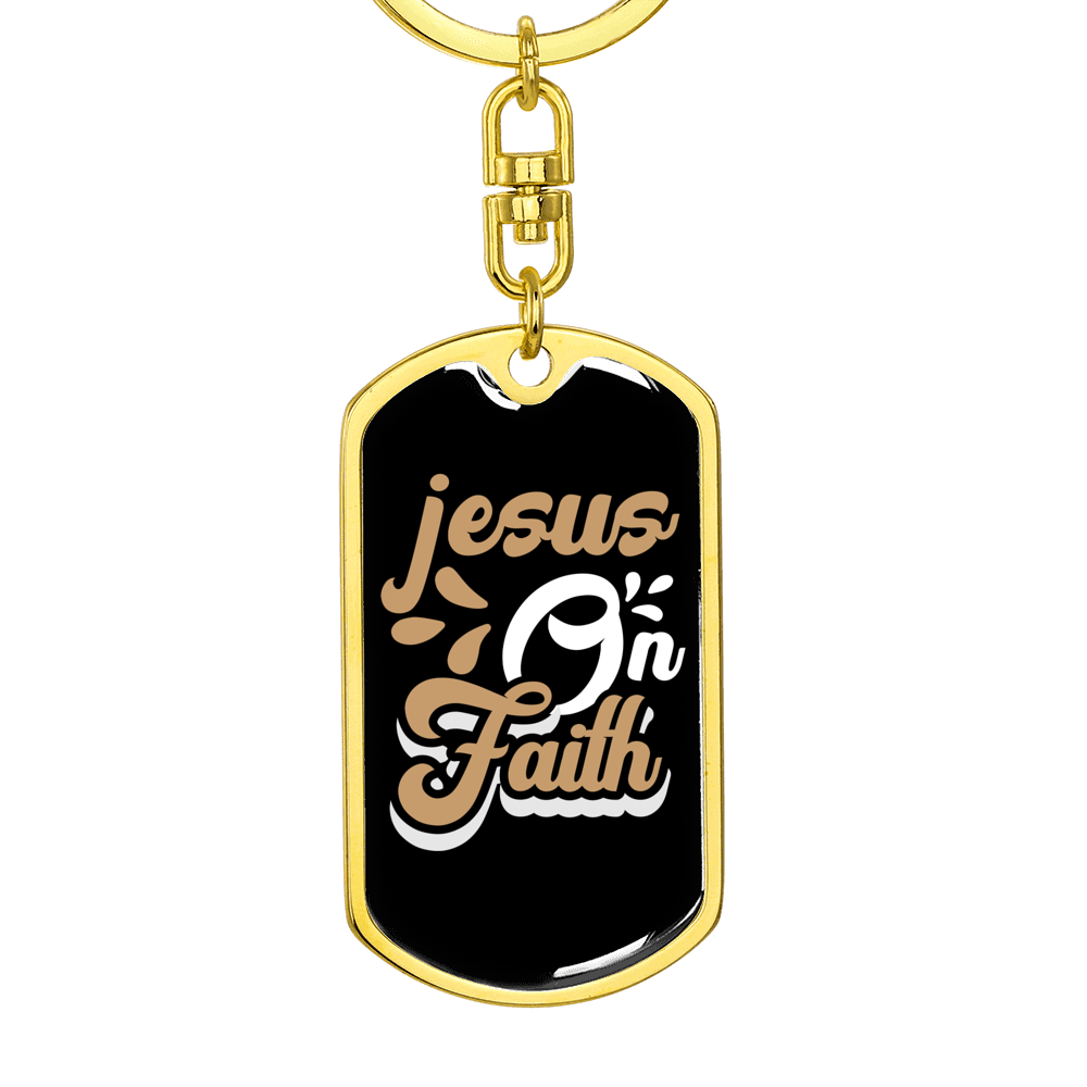 Jesus On Faith Brown Keychain Stainless Steel or 18k Gold Dog Tag Keyring-Express Your Love Gifts