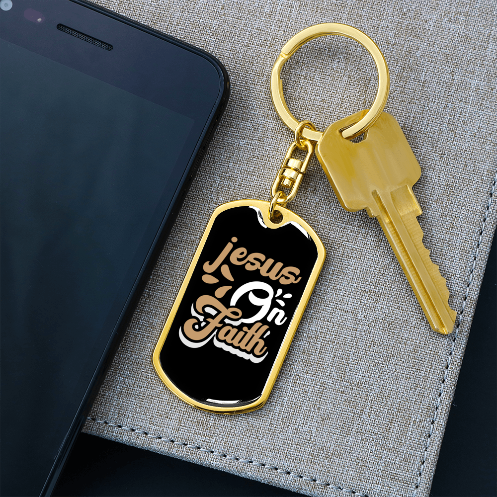 Jesus On Faith Brown Keychain Stainless Steel or 18k Gold Dog Tag Keyring-Express Your Love Gifts