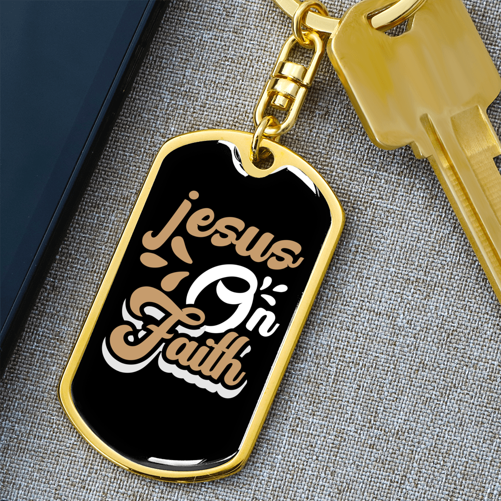 Jesus On Faith Brown Keychain Stainless Steel or 18k Gold Dog Tag Keyring-Express Your Love Gifts