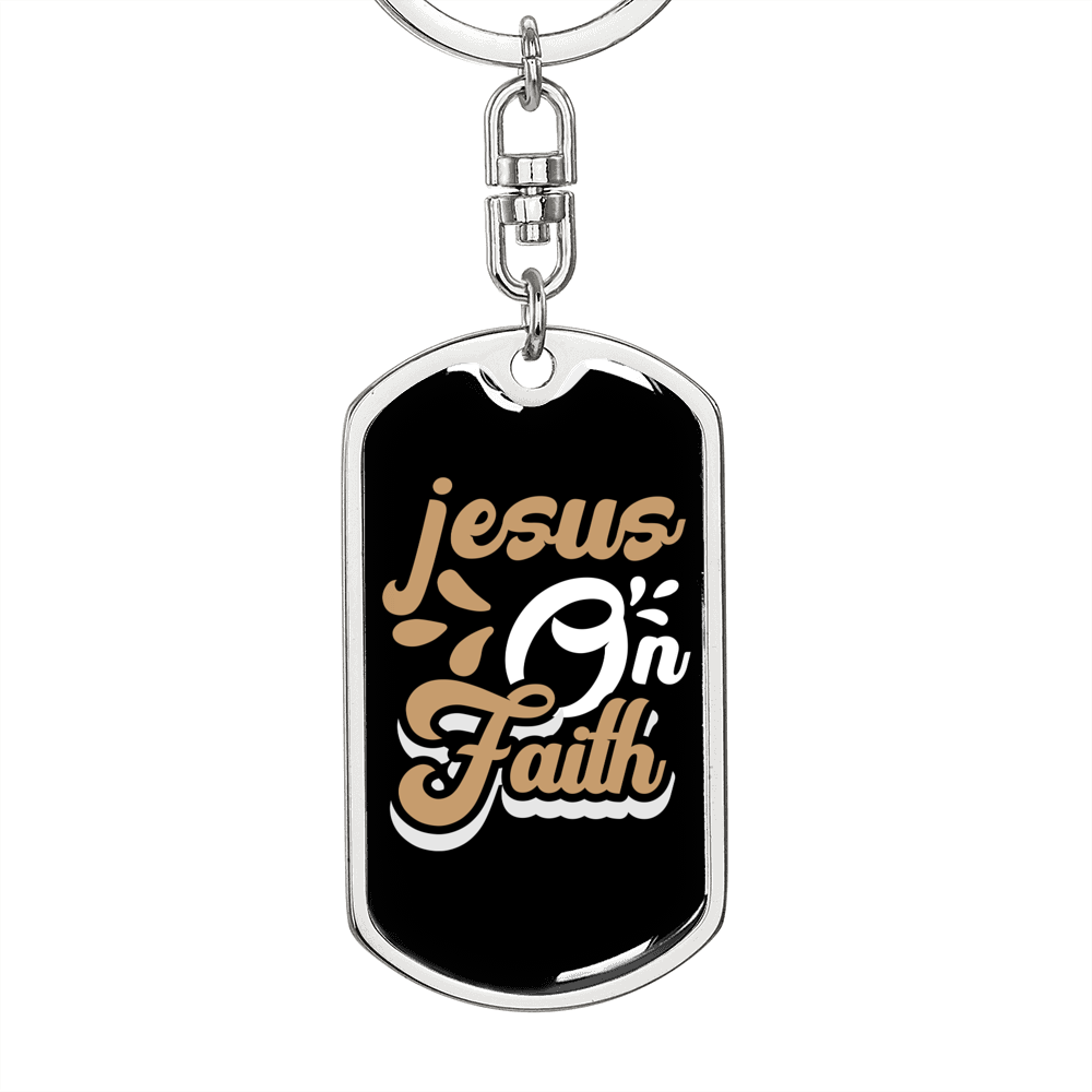 Jesus On Faith Brown Keychain Stainless Steel or 18k Gold Dog Tag Keyring-Express Your Love Gifts