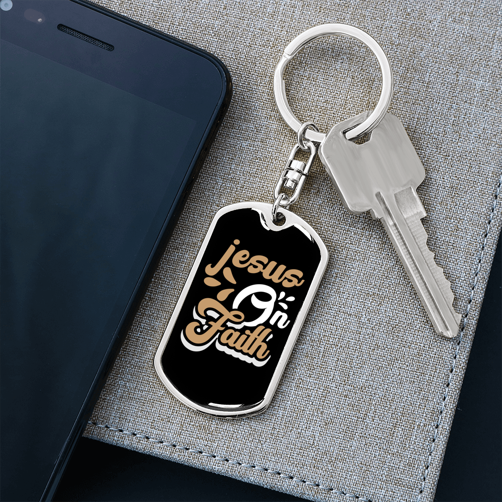 Jesus On Faith Brown Keychain Stainless Steel or 18k Gold Dog Tag Keyring-Express Your Love Gifts