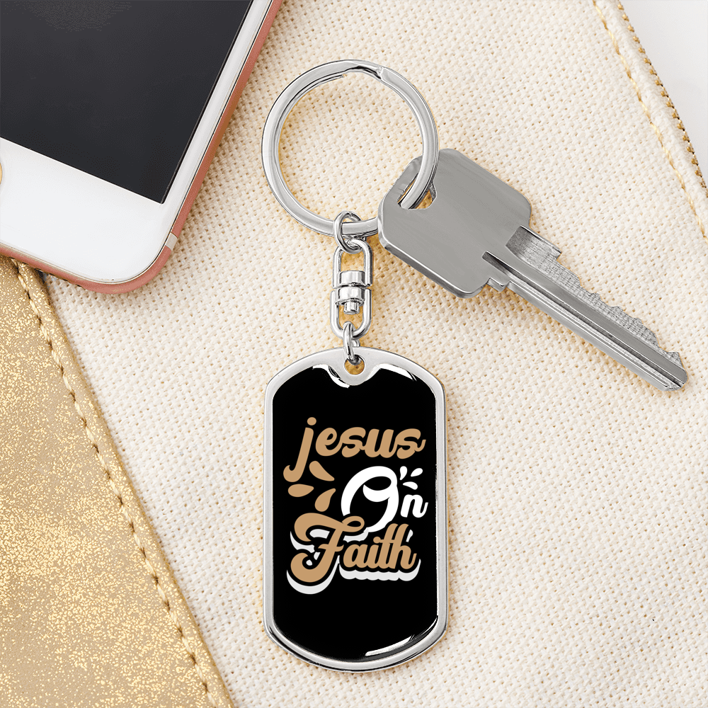 Jesus On Faith Brown Keychain Stainless Steel or 18k Gold Dog Tag Keyring-Express Your Love Gifts