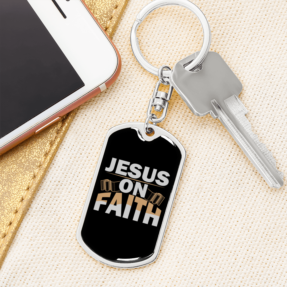 Jesus On Faith Keychain Stainless Steel or 18k Gold Dog Tag Keyring-Express Your Love Gifts
