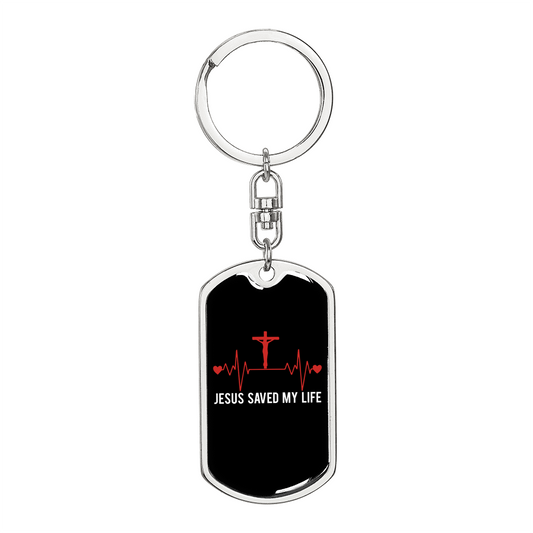 Jesus Saved My Life Pulse Keychain Stainless Steel or 18k Gold Dog Tag Keyring-Express Your Love Gifts