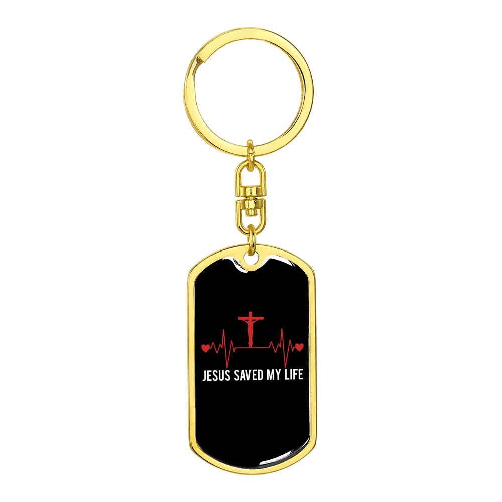 Jesus Saved My Life Pulse Stainless Steel or 18k Gold Premium Swivel Dog Tag Keychain