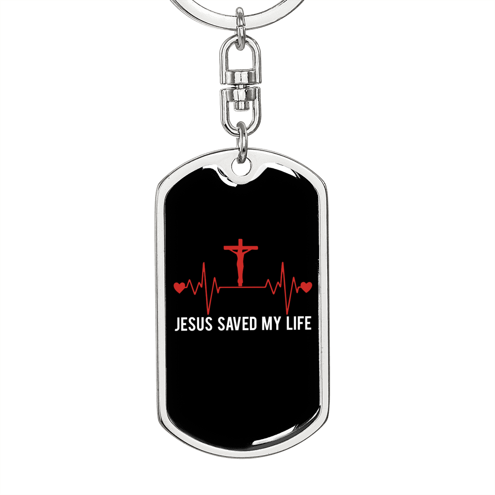 Jesus Saved My Life Pulse Keychain Stainless Steel or 18k Gold Dog Tag Keyring-Express Your Love Gifts