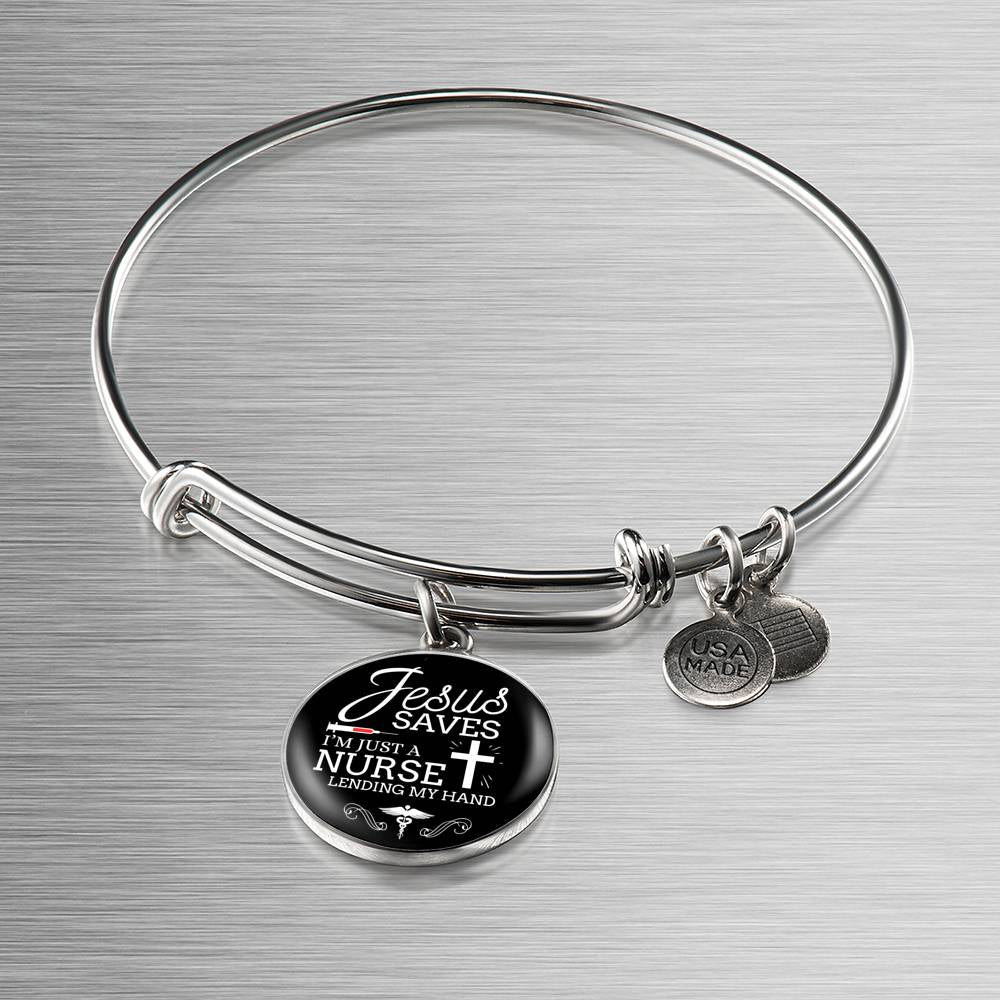 Jesus Saves I'm Just A Nurse Circle Bangle Stainless Steel or 18k Gold-Express Your Love Gifts