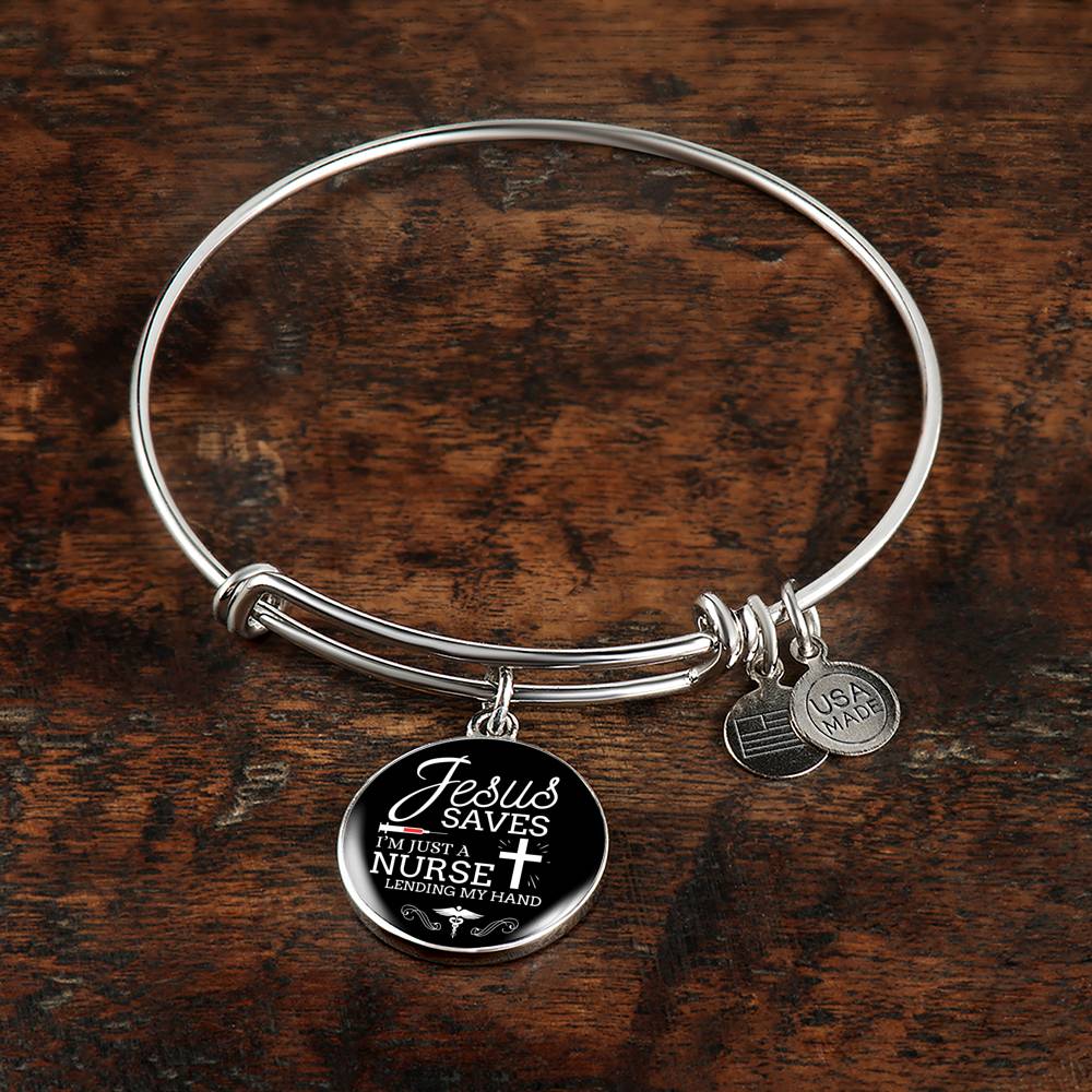 Jesus Saves I'm Just A Nurse Circle Bangle Stainless Steel or 18k Gold-Express Your Love Gifts