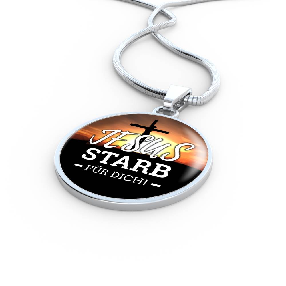 Jesus Starb Fur Dich (Jesus Died For You) Circle Necklace Stainless Steel or 18k Gold 18-22" - Express Your Love Gifts