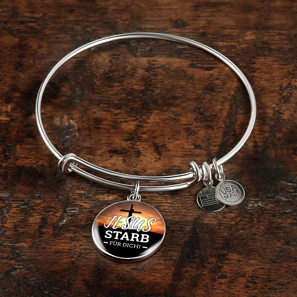 Jesus Starb Fur Dich (Jesus Died For You) Stainless Steel or 18k Gold Circle Bangle Bracelet - Express Your Love Gifts