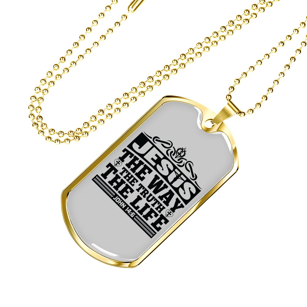 Jesus The Way Black Christian Necklace Stainless Steel or 18k Gold Dog Tag 24" Chain-Express Your Love Gifts