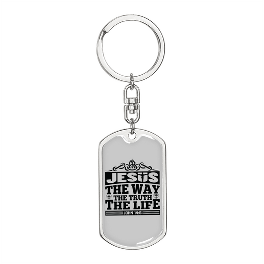 Jesus The Way John 14:6 Black Keychain Stainless Steel or 18k Gold Dog Tag Keyri;-Express Your Love Gifts