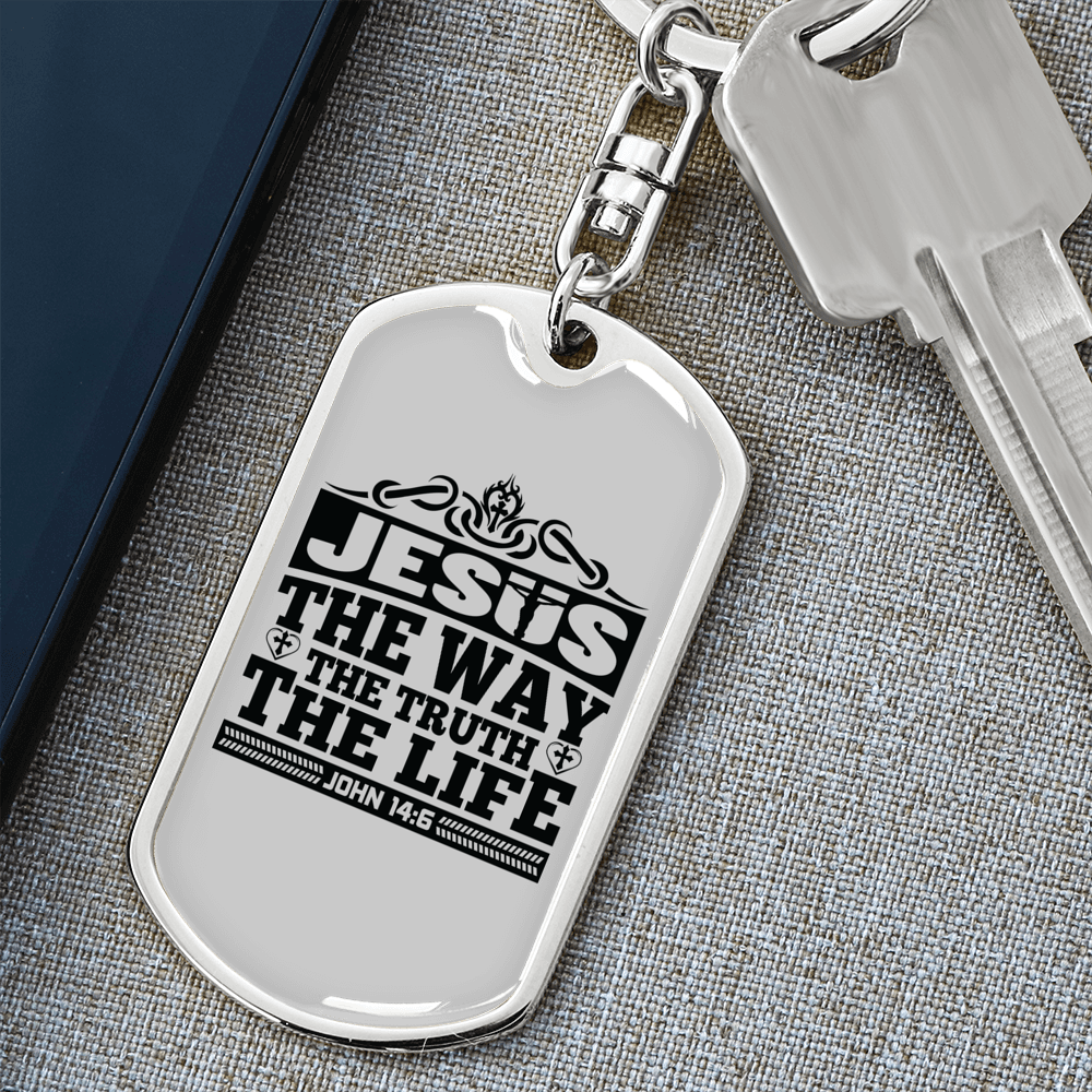 Jesus The Way John 14:6 Black Keychain Stainless Steel or 18k Gold Dog Tag Keyri;-Express Your Love Gifts