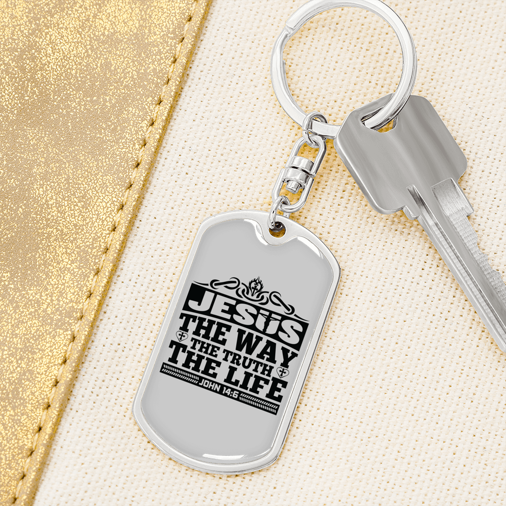 Jesus The Way John 14:6 Black Keychain Stainless Steel or 18k Gold Dog Tag Keyri;-Express Your Love Gifts