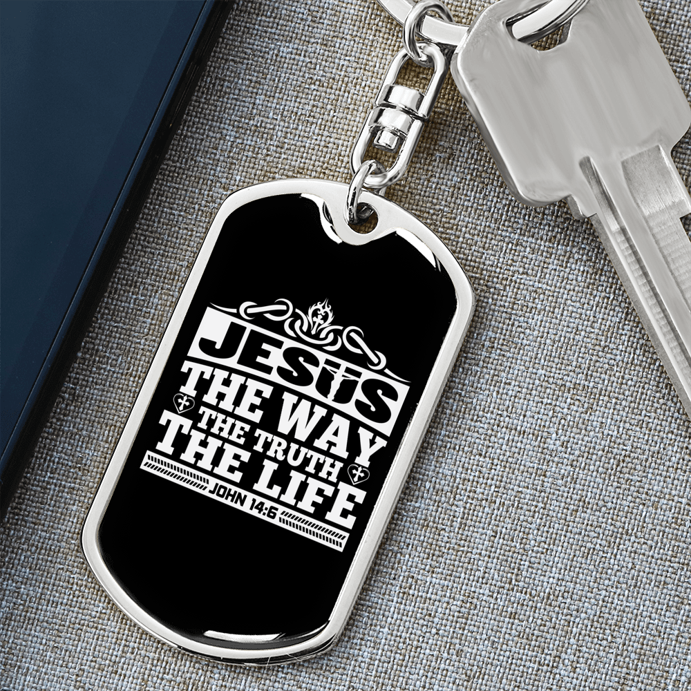 Jesus The Way John 14:6 Keychain Stainless Steel or 18k Gold Dog Tag Keyring-Express Your Love Gifts