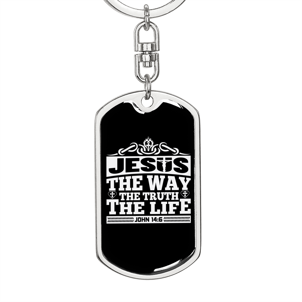 Jesus The Way John 14:6 Keychain Stainless Steel or 18k Gold Dog Tag Keyring-Express Your Love Gifts