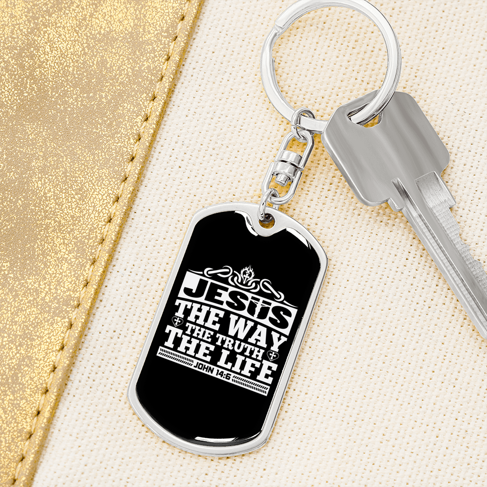 Jesus The Way John 14:6 Keychain Stainless Steel or 18k Gold Dog Tag Keyring-Express Your Love Gifts