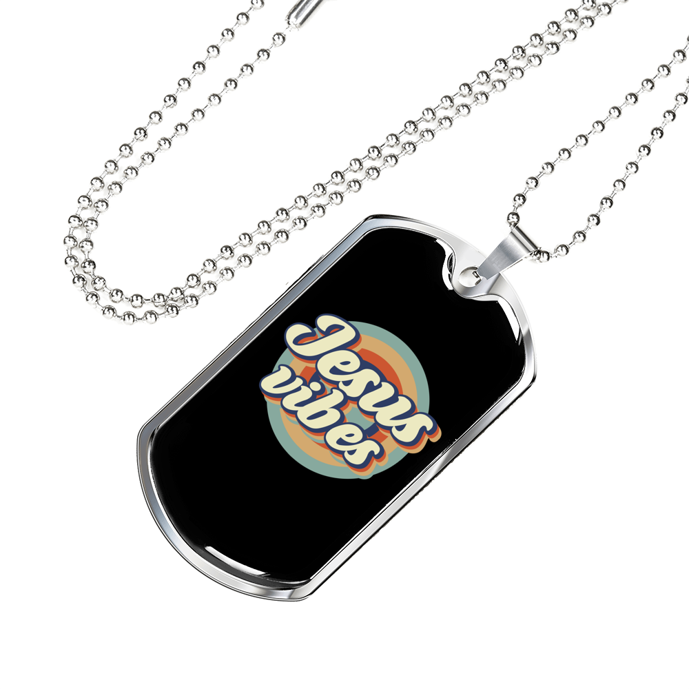 Jesus Vibes Christian Necklace Stainless Steel or 18k Gold Dog Tag 24" Chain-Express Your Love Gifts