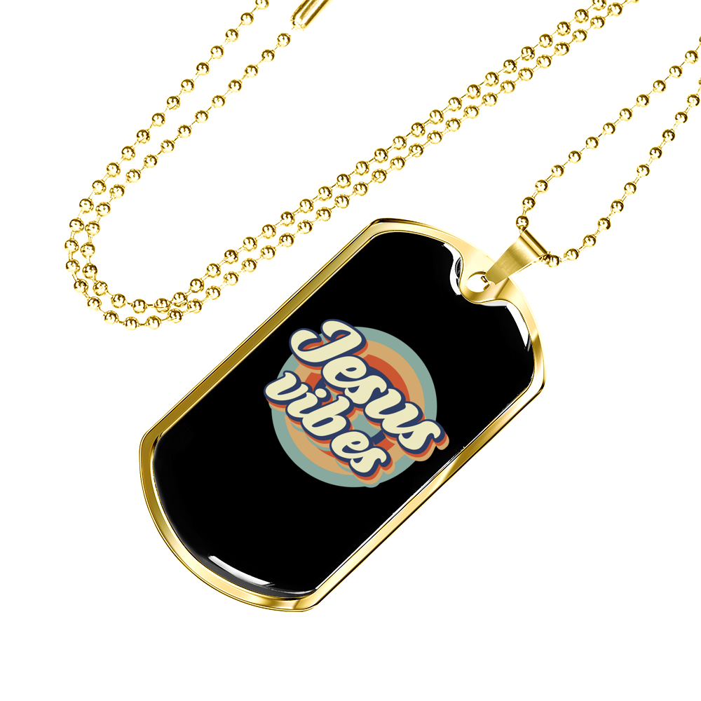 Jesus Vibes Christian Necklace Stainless Steel or 18k Gold Dog Tag 24" Chain-Express Your Love Gifts
