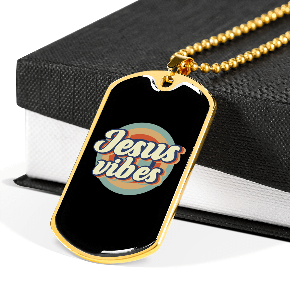 Jesus Vibes Christian Necklace Stainless Steel or 18k Gold Dog Tag 24" Chain-Express Your Love Gifts