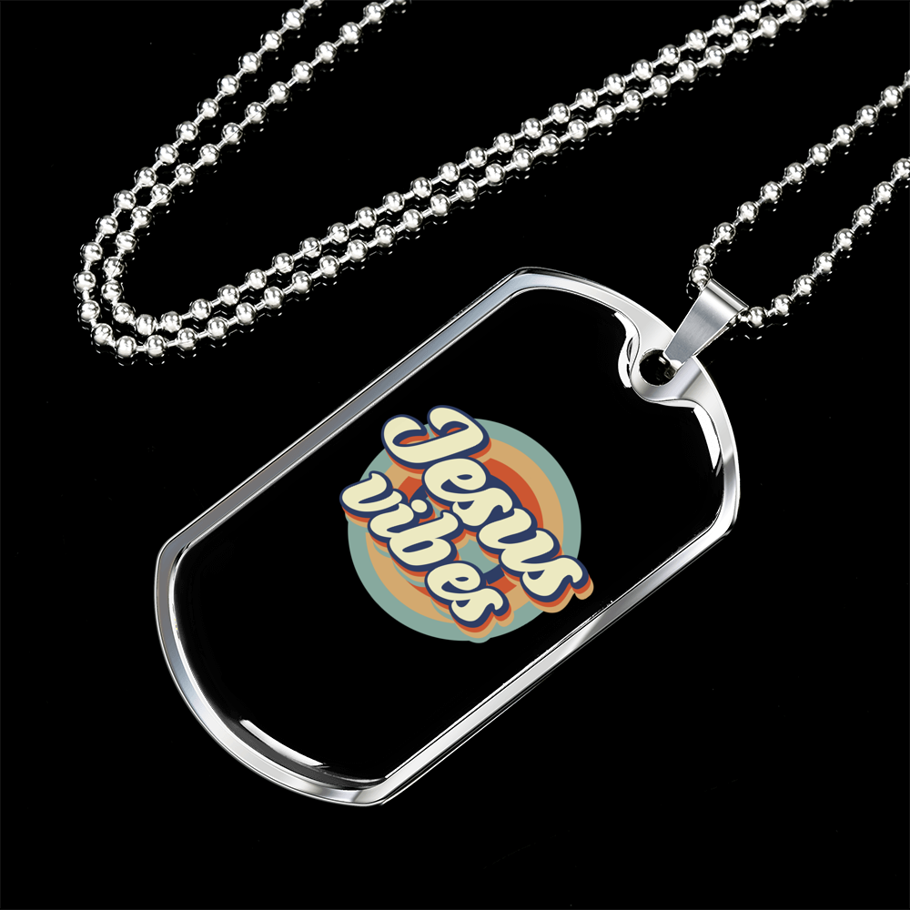 Jesus Vibes Christian Necklace Stainless Steel or 18k Gold Dog Tag 24" Chain-Express Your Love Gifts