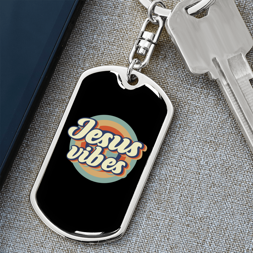 Jesus Vibes Keychain Stainless Steel or 18k Gold Dog Tag Keyring-Express Your Love Gifts