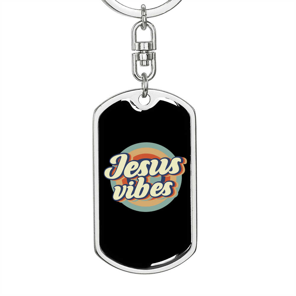 Jesus Vibes Keychain Stainless Steel or 18k Gold Dog Tag Keyring-Express Your Love Gifts