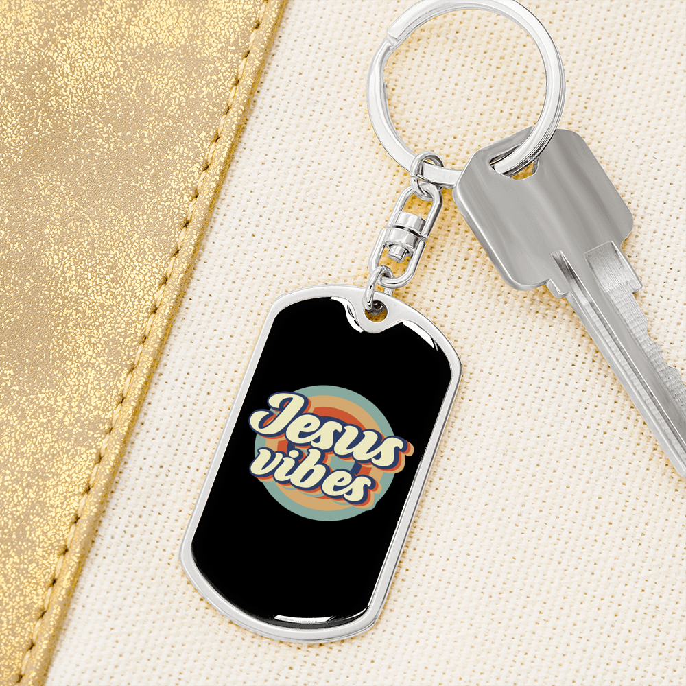 Jesus Vibes Keychain Stainless Steel or 18k Gold Dog Tag Keyring-Express Your Love Gifts