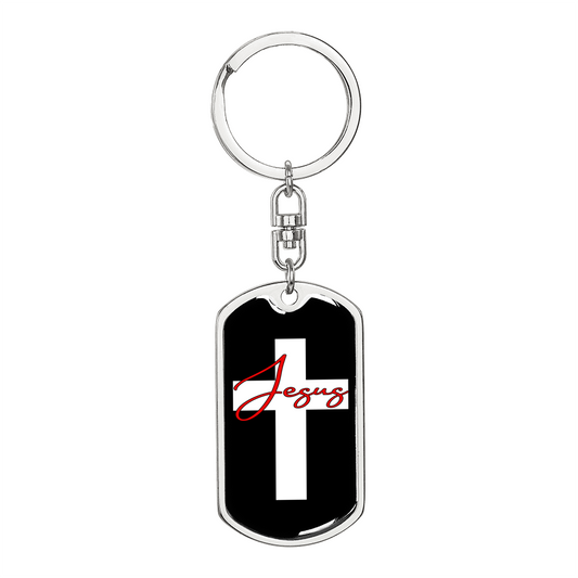 Jesus White Cross Keychain Stainless Steel or 18k Gold Dog Tag Keyring-Express Your Love Gifts