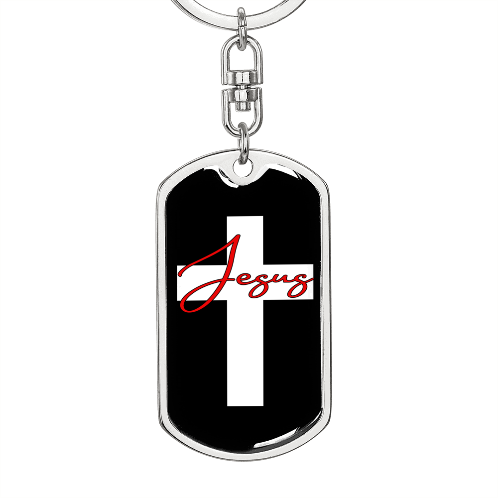 Jesus White Cross Keychain Stainless Steel or 18k Gold Dog Tag Keyring-Express Your Love Gifts
