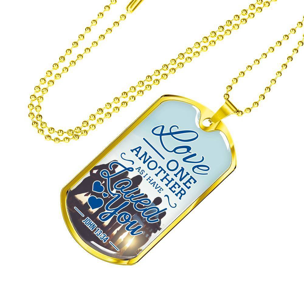 John 13:34 Necklace Stainless Steel or 18k Gold Dog Tag 24" Chain-Express Your Love Gifts