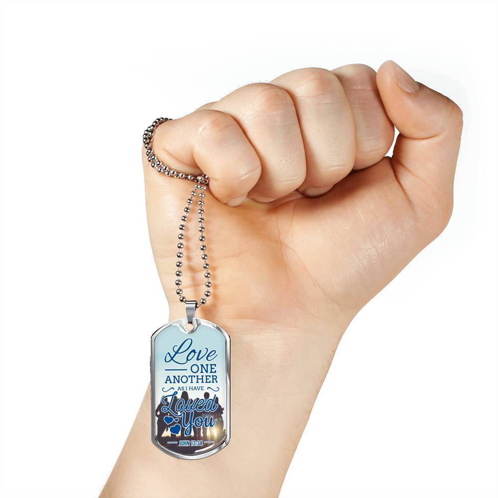 John 13:34 Necklace Stainless Steel or 18k Gold Dog Tag 24" Chain-Express Your Love Gifts