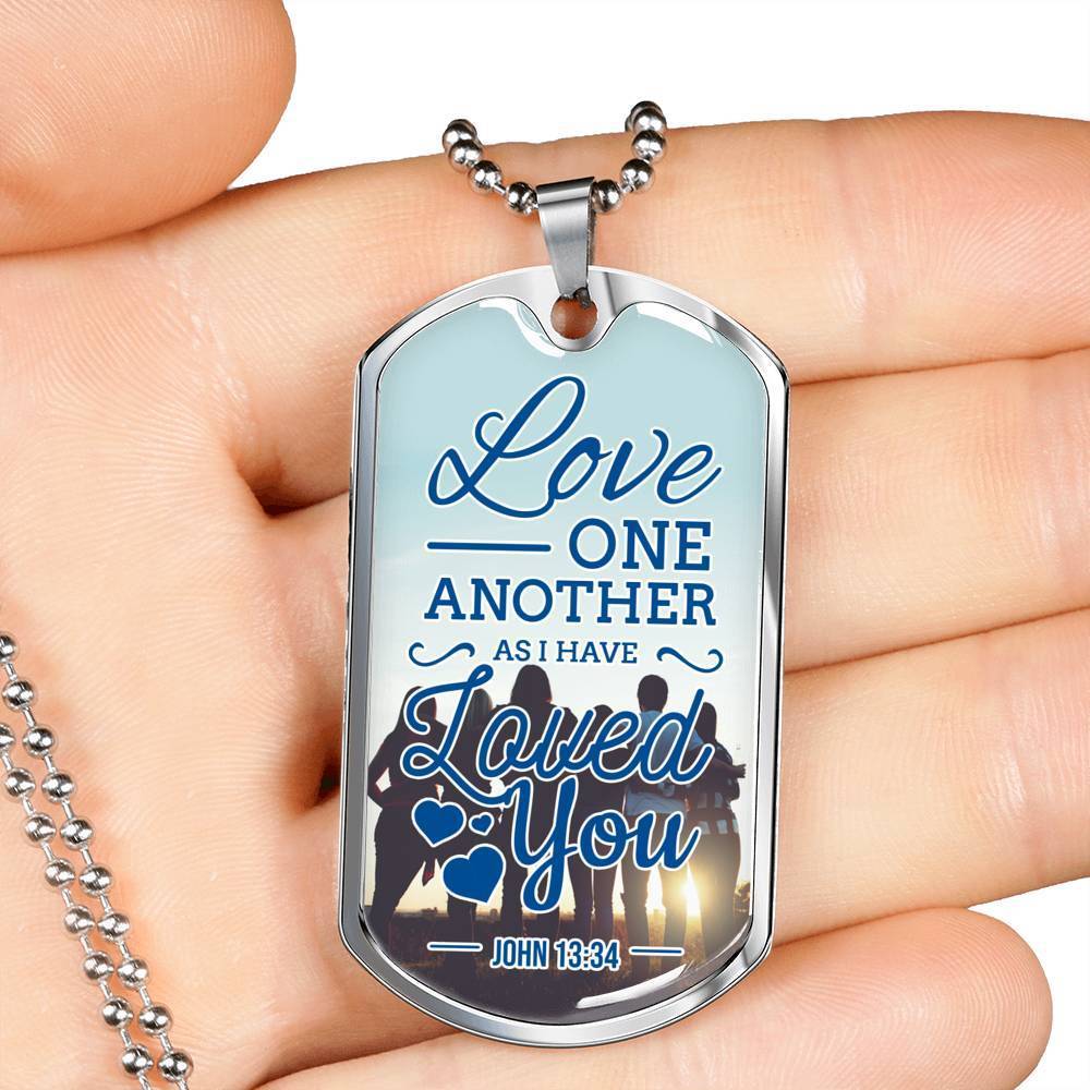 John 13:34 Necklace Stainless Steel or 18k Gold Dog Tag 24" Chain-Express Your Love Gifts